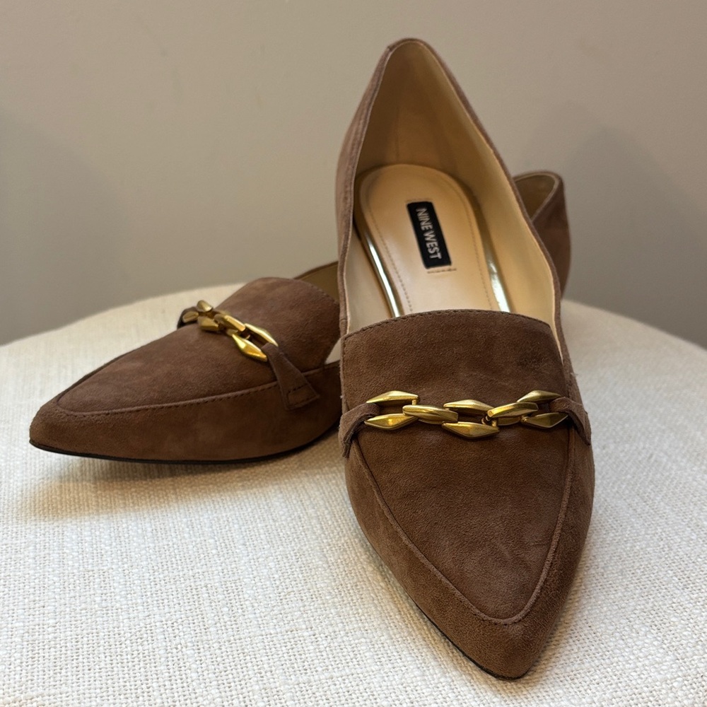 Nine West Brown Loafers with Gold Accent